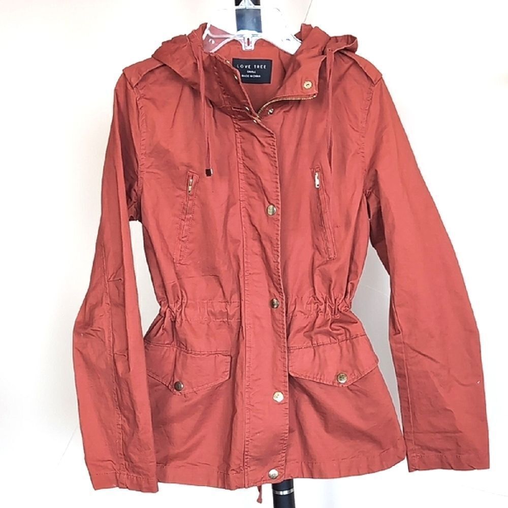 Love Tree Women's Terracotta Zip Safari Lightweight Utility Jacket- Cinch Waist